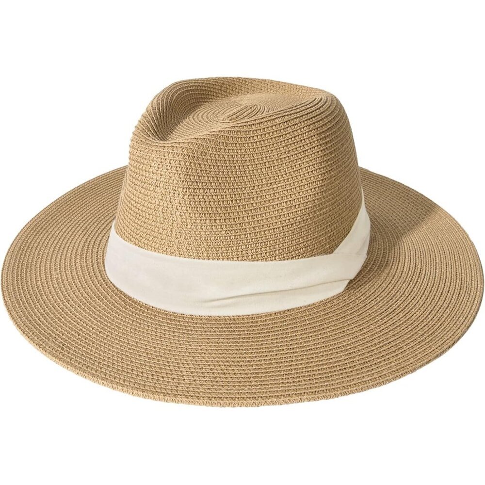 Straw Fedora Hat Wide Brim Upf 80 Summer Beach Sun Hat For Women & Men